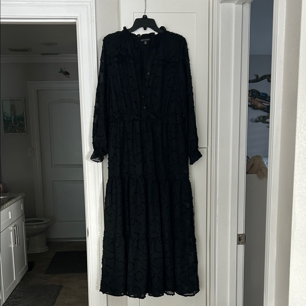 Saks Fifth Avenue Black Textured Long Sleeve Dress